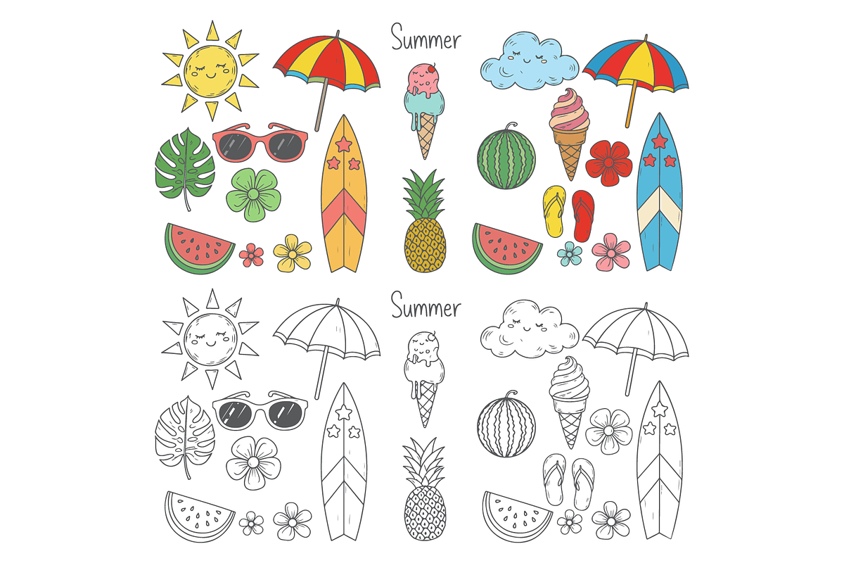 Hand Drawn Summer Doodle Vector Set, a Decorative Illustration by MkStudio