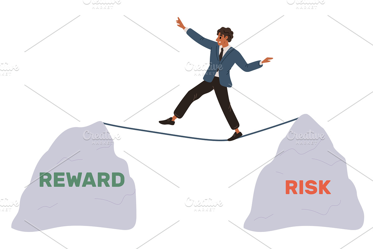 Businessman balances reward and risk, a Person Illustration by Vectorbuum