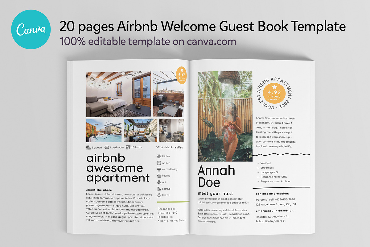 Airbnb Guest Book Canva template, a Templates & Theme by DeLaGranSiete (Photo 2 of 12)