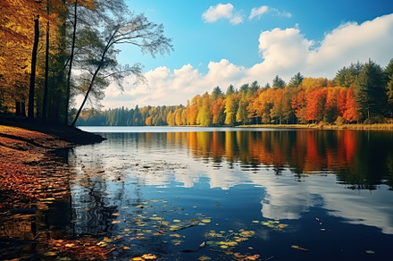 Beautiful nature of autumn forest with lake, a Nature Photo by AlyaAnd