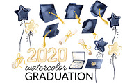 Watercolor Graduation Clipart, an Illustration by Digital Press Creation (Thumbnail 3 of 3)