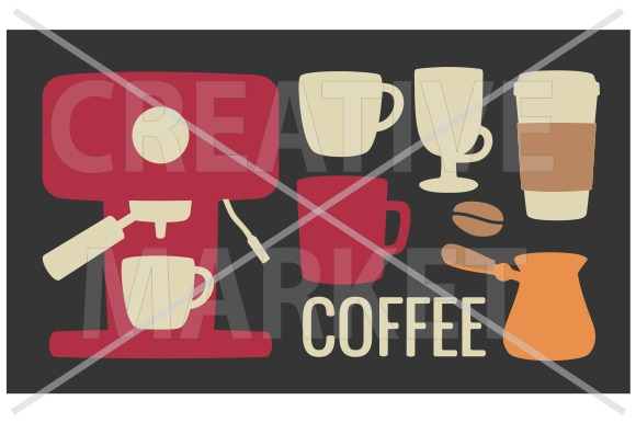 Set Coffee Icon. Coffee Mashine Cup