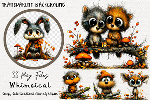 Creepy Cute Woodland Animals Clipart