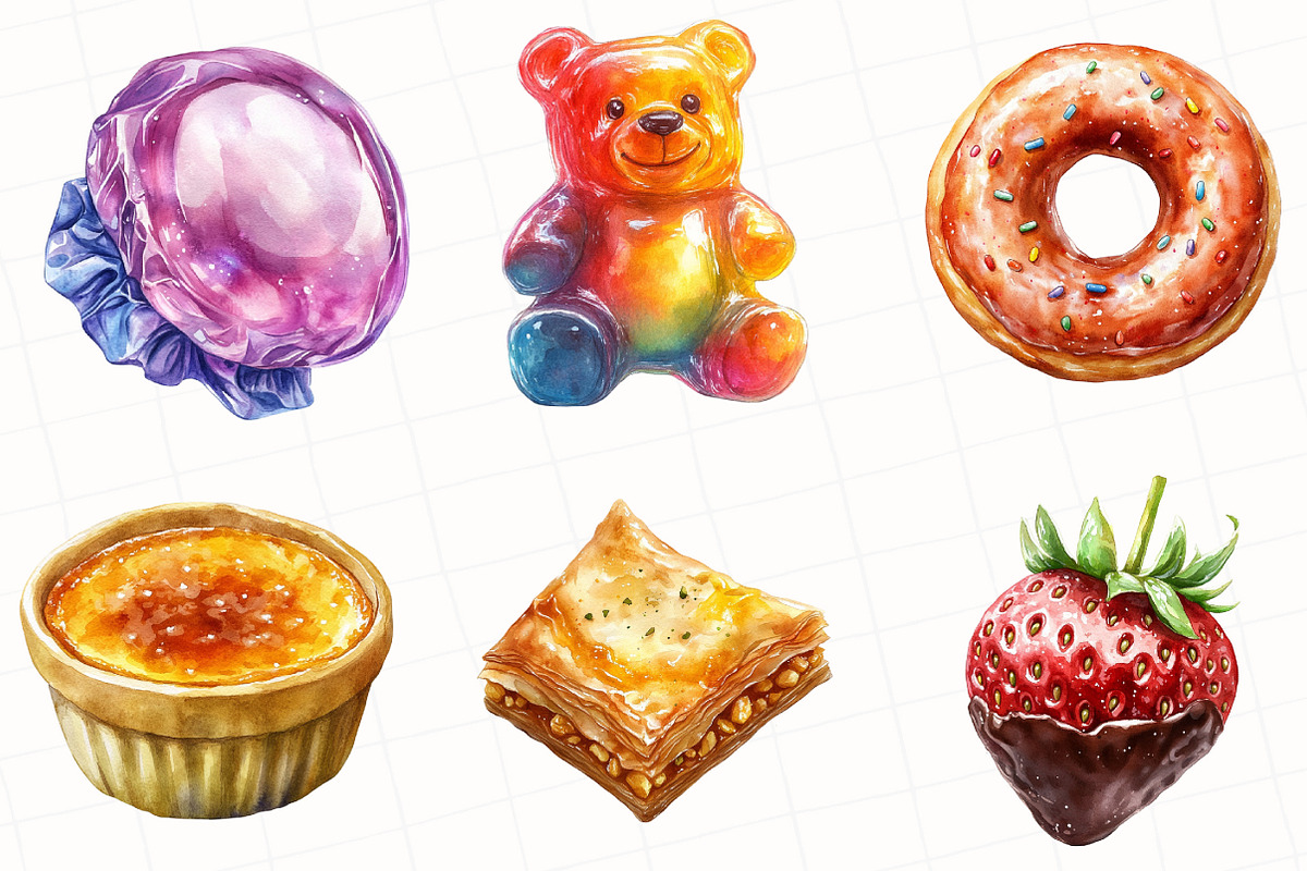 Sweet Treats Watercolor Clipart, an Illustration by OK Design (Photo 4 of 5)