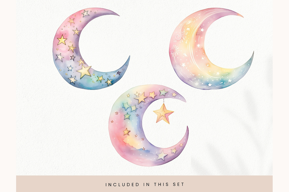 Watercolor Moon Clipart PNG, Pastel, a Decorative Illustration by illuztrate (Photo 2 of 6)