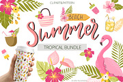 Summer Tropical clipart & patterns, an Illustration by Cozy pattern shop (Thumbnail 1 of 6)
