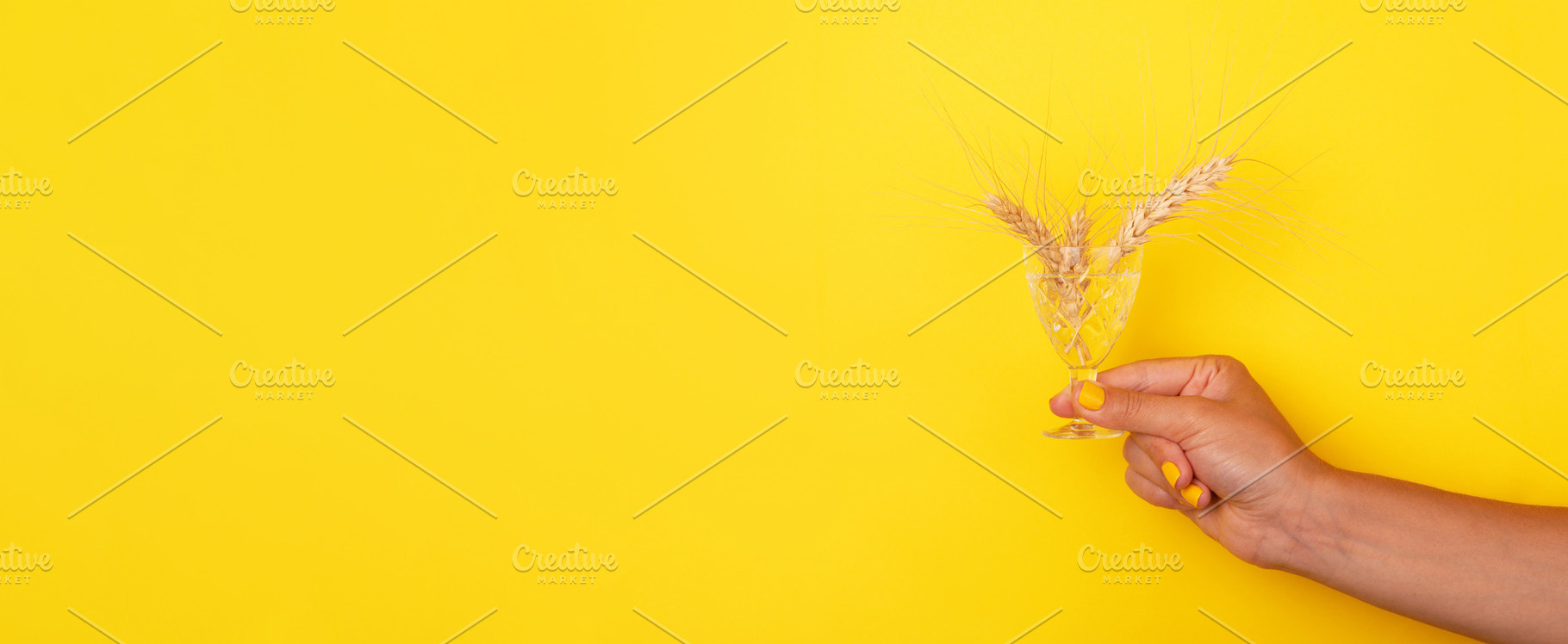 Female hand with yellow nail polish holding a crystal glass fill, a Food & Drink Photo by Ales Munt