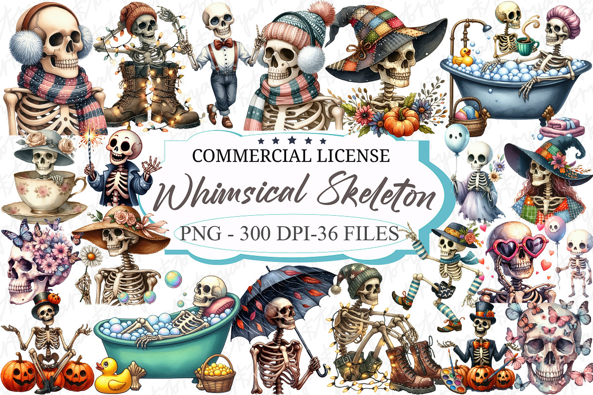 Whimsical Skeleton PNG Bundle, a Graphic by designcity5 (Photo 1 of 5)