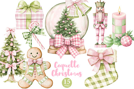Coquette Christmas Clipart, a Seasonal Illustration by GlamArtZhanna