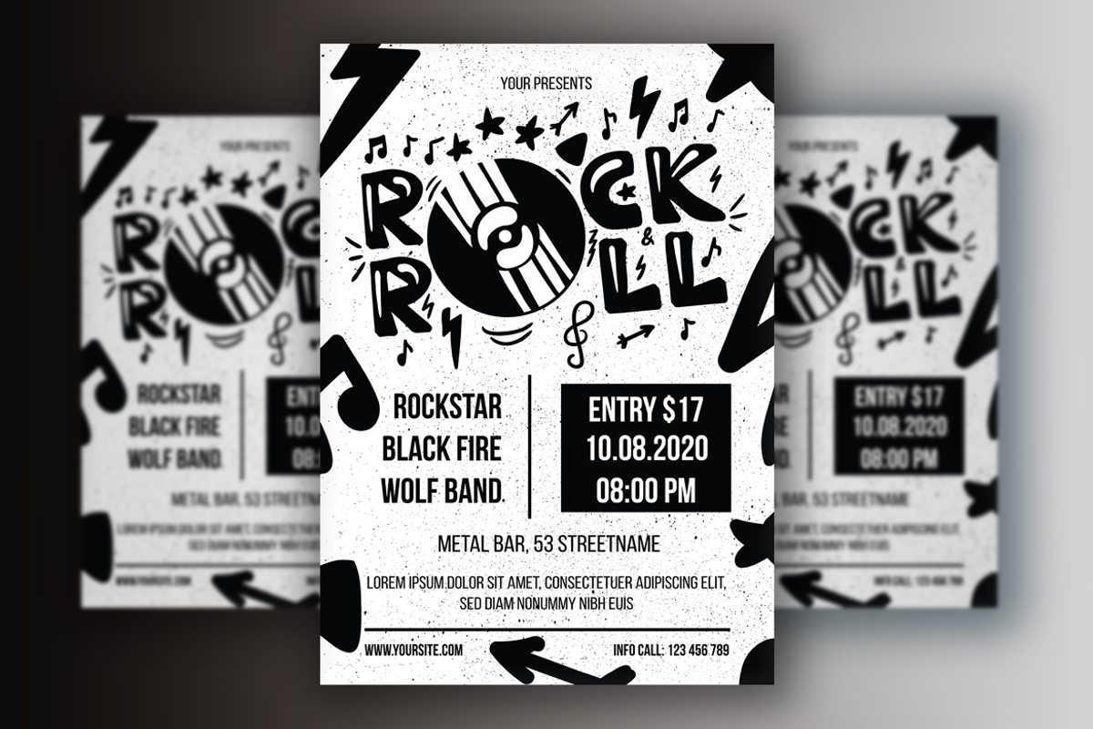 Monochrome Rock 'n' Roll  Poster, a Flyer Template by barsrsind
