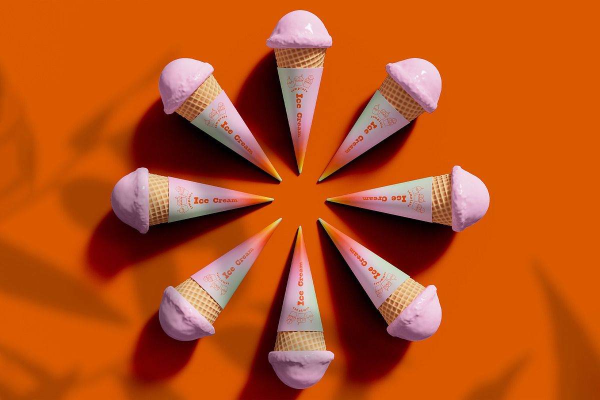 3d Top view Ice Cream Cones Mockup, a Packaging Mockup by The Rose Project (Photo 2 of 3)