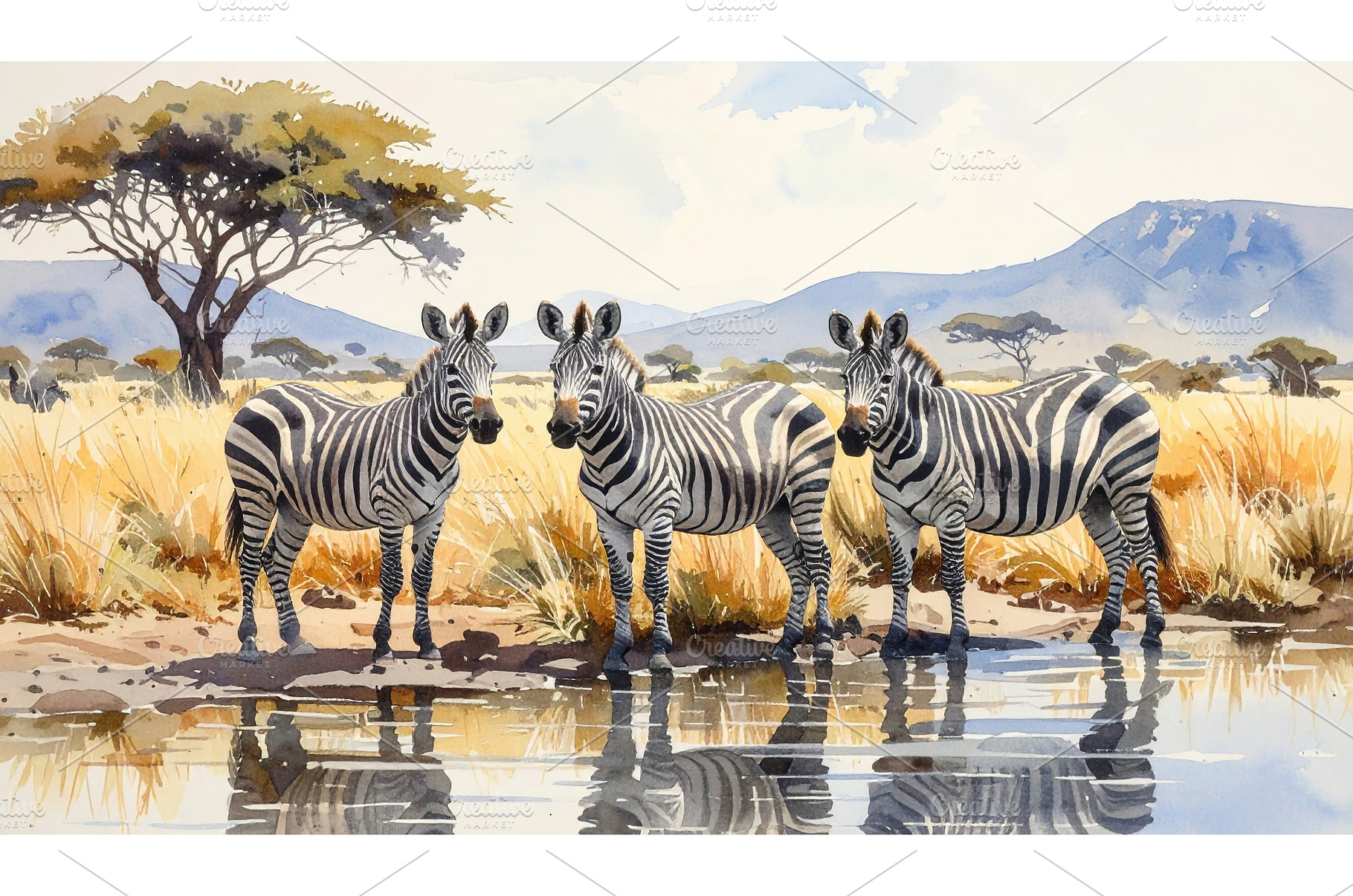 Serene watercolor scene of three, an Animal Photo by Igor Tichonow