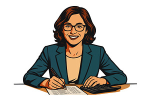 Smiling female accountant using, a Person Illustration by AlexArt