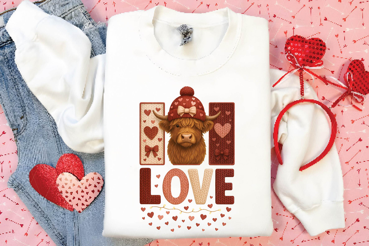 Crochet Highland Cow Valentine PNG, an Illustration by DreamPrint404 (Photo 5 of 8)