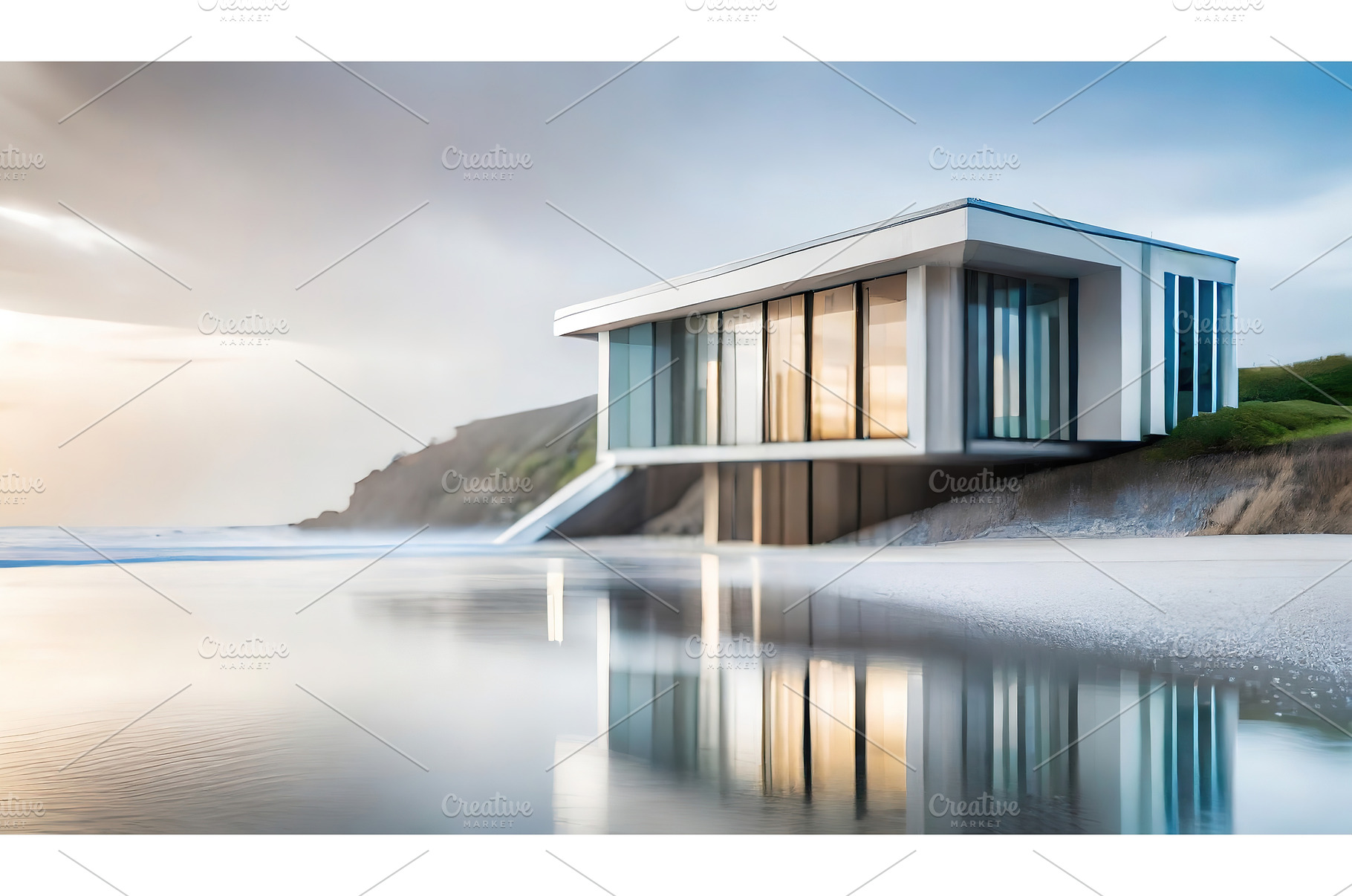 A modern beachfront house with large, an Architecture Photo by Igor Tichonow
