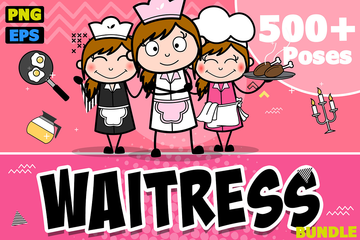 Waitress ~ Cartoon Character Set, a Food Illustration by The Toon Company (Photo 1 of 10)