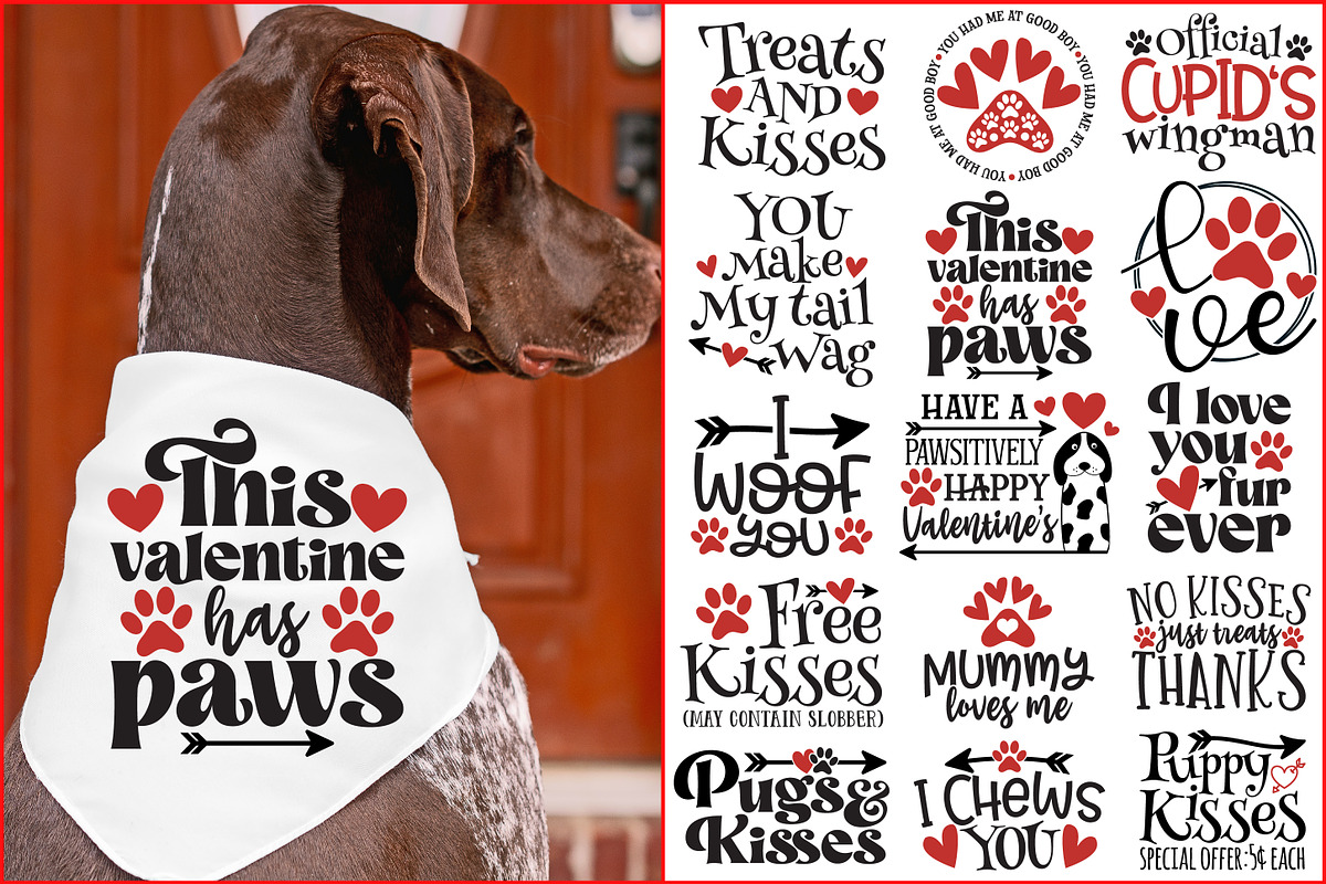 Valentine Dog Bundle SVG, a Seasonal Illustration by RossiGalleria (Photo 1 of 16)