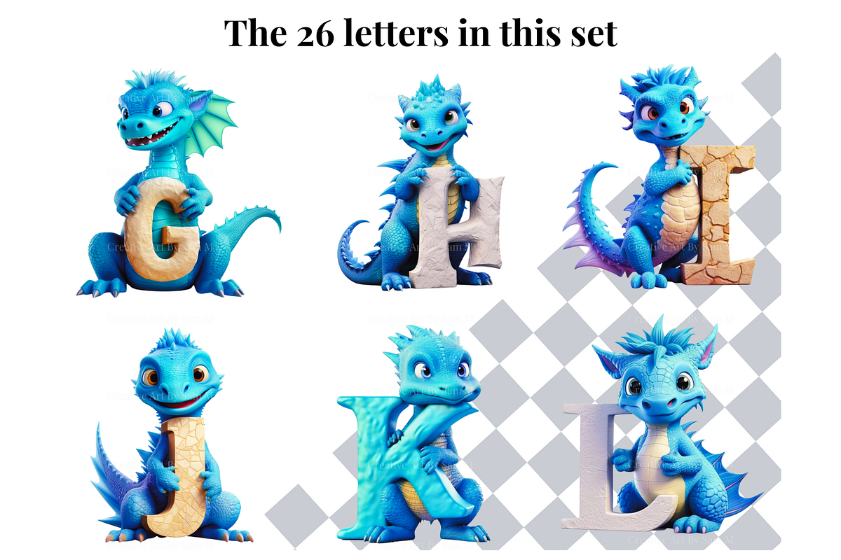 Blue Dragon Alphabet Letters, a Decorative Illustration by Creative Art By SamM (Photo 4 of 10)