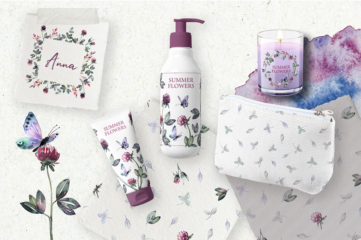 Watercolor set flowers of clover, an Illustration by RushkinaAntonina (Photo 4 of 7)