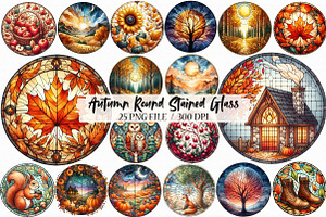 Fall Autumn Round Stained Glass Clip, an Illustration by Libby Wishes
