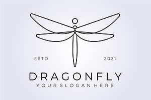 Line Art Dragonfly Logo Vector