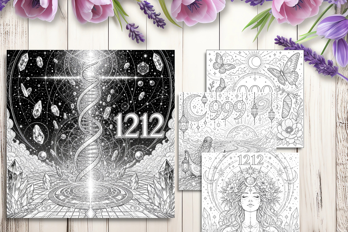 Starseed Angel Number Coloring Pages, a Brochure Template by LA Design (Photo 6 of 10)