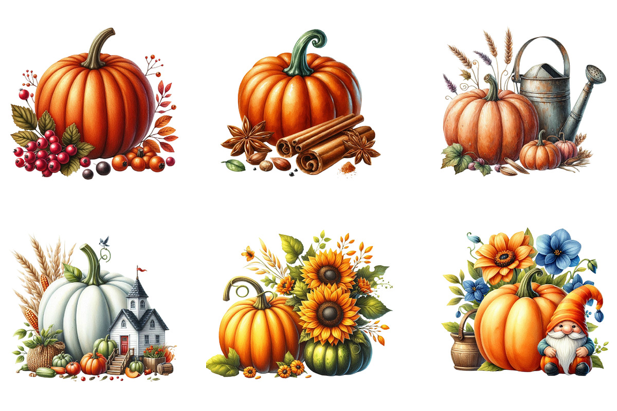 Fall Pumpkin Clipart PNG Autumn, an Illustration by DreamArtGraphic (Photo 3 of 5)