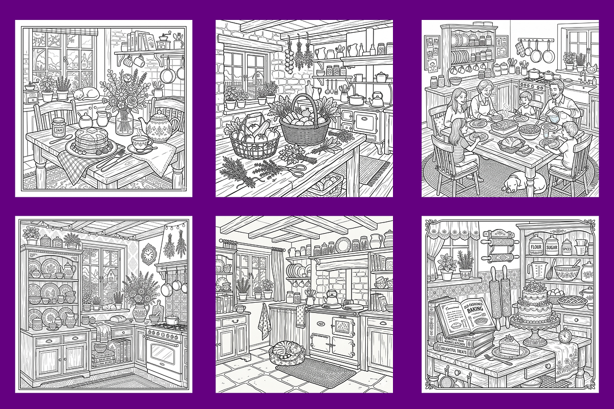 Cozy Kitchen Coloring Pages, a Decorative Illustration by BerryPieArt (Photo 2 of 3)