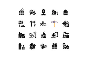 Coal mining black glyph icons set, an Icon by IMG Visuals