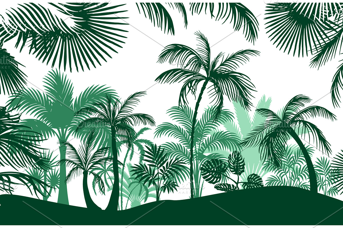 Abstract palm tree silhouette green, an Illustration by Nenahliadava Design