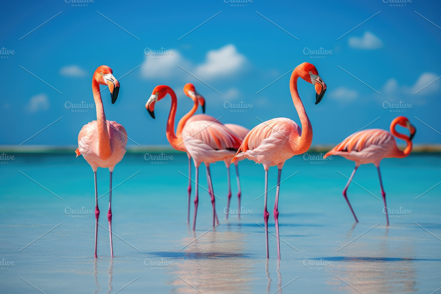 Flamingo in the blue water of the la, a Photo by Iftikhar Alam