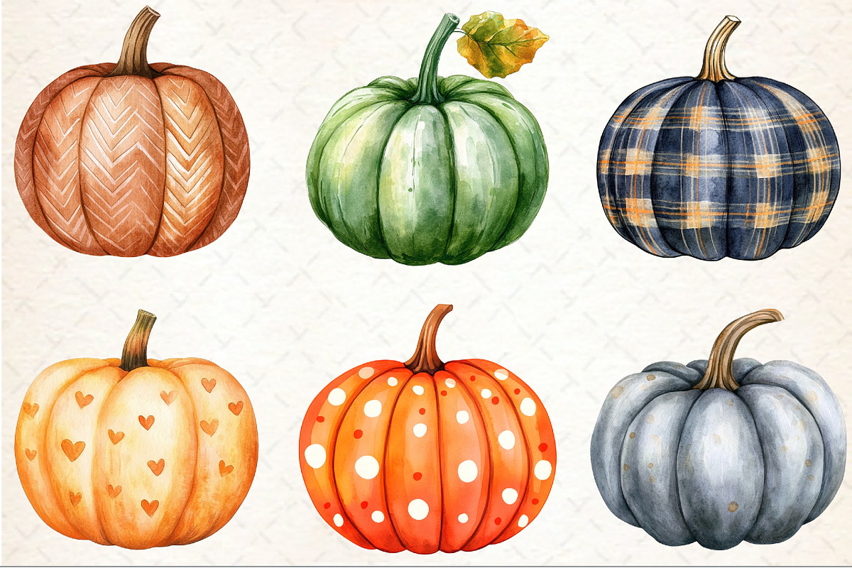 Watercolor Pumpkin with Pattern Clip, an Illustration by Rose Art (Photo 2 of 4)