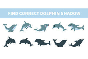 Find correct dolphin shadow game, an Education Illustration by LadadikArt