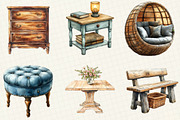 Watercolor Home Furniture Clipart, an Illustration by OK Design (Thumbnail 2 of 5)