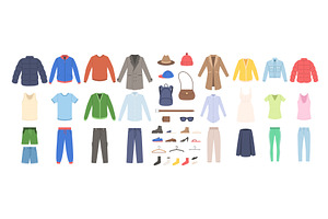 Male female clothes and accessories