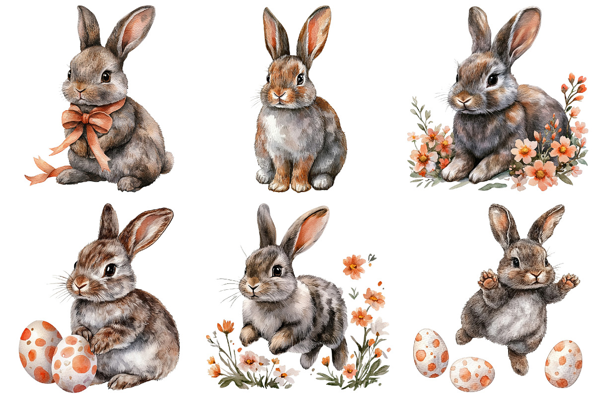 Watercolor Rabbits Clipart, an Illustration by Craft Nest (Photo 9 of 9)