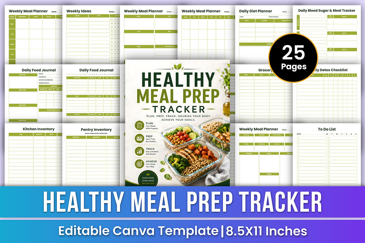Healthy Meal Prep Tracker | Diet Log, a Stationery Template by Mustafiz (Photo 1 of 5)