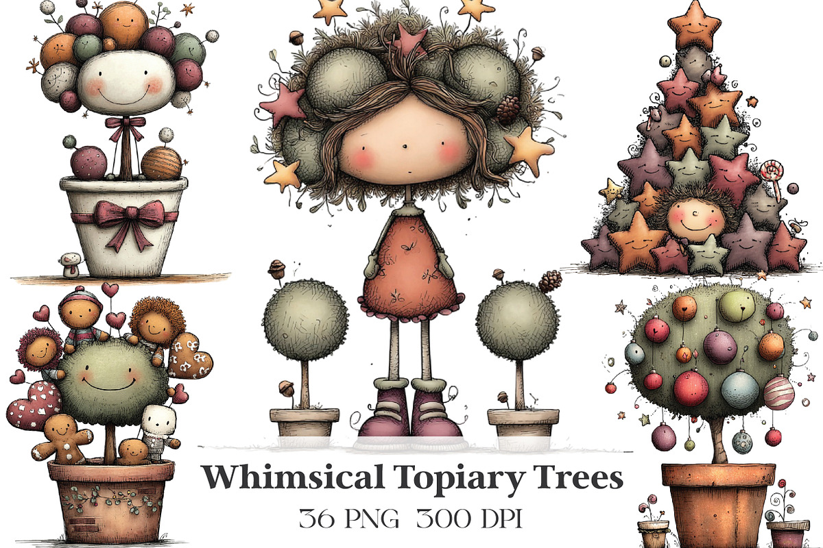 Whimsical Christmas Topiary Trees, an Illustration by CraftArtStudio (Photo 1 of 6)