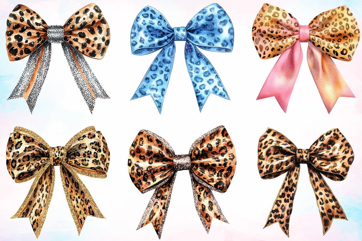 Watercolor Leopard Glitter Bows PNG, an Illustration by Canvas Craft (Photo 4 of 4)