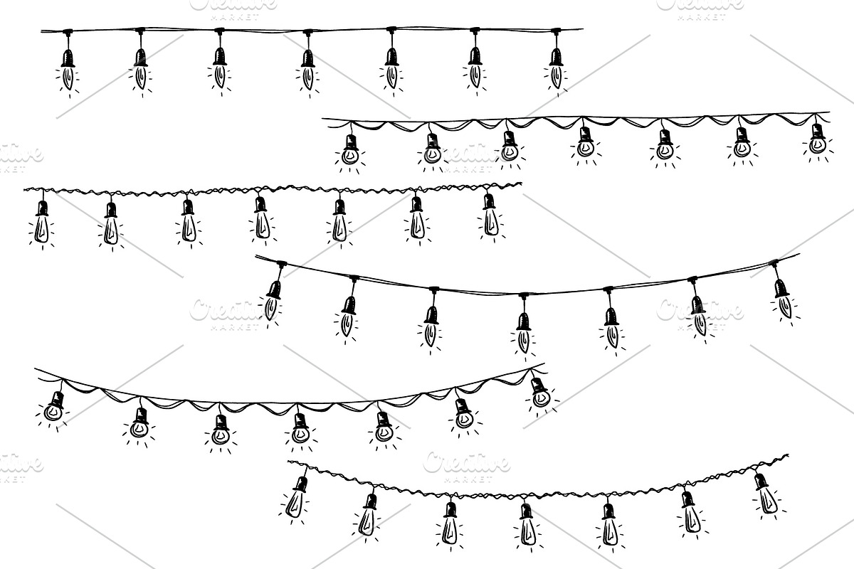 String lights hand drawn., an Object Graphic by DeShoff Art