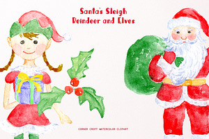 Santa's Sleigh Reindeer And Elf