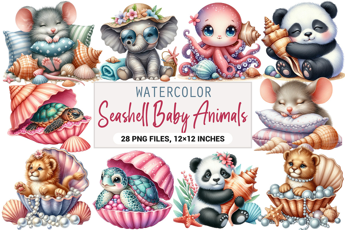 Seashell Baby Animals Clipart, an Illustration by DreamArtGraphic (Photo 1 of 4)