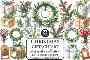 Christmas Gifts Clipart, an Illustration by Libby Wishes
