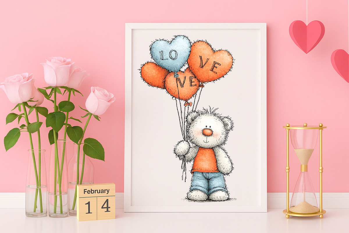 Whimsical Cute Valentines Teddy Bear, an Illustration by Canvas Craft (Photo 6 of 6)