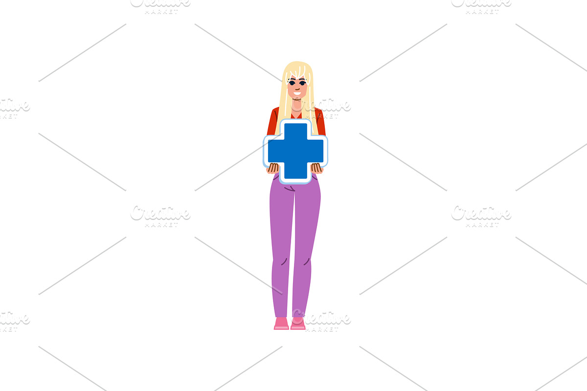 Woman holding plus sign promoting, an Object Illustration by pikepicture