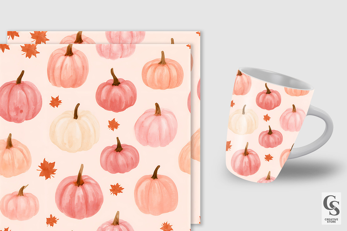 Pink Fall Cute Pumpkins Pattern, a Pattern Graphic by Creative Store (Photo 3 of 5)