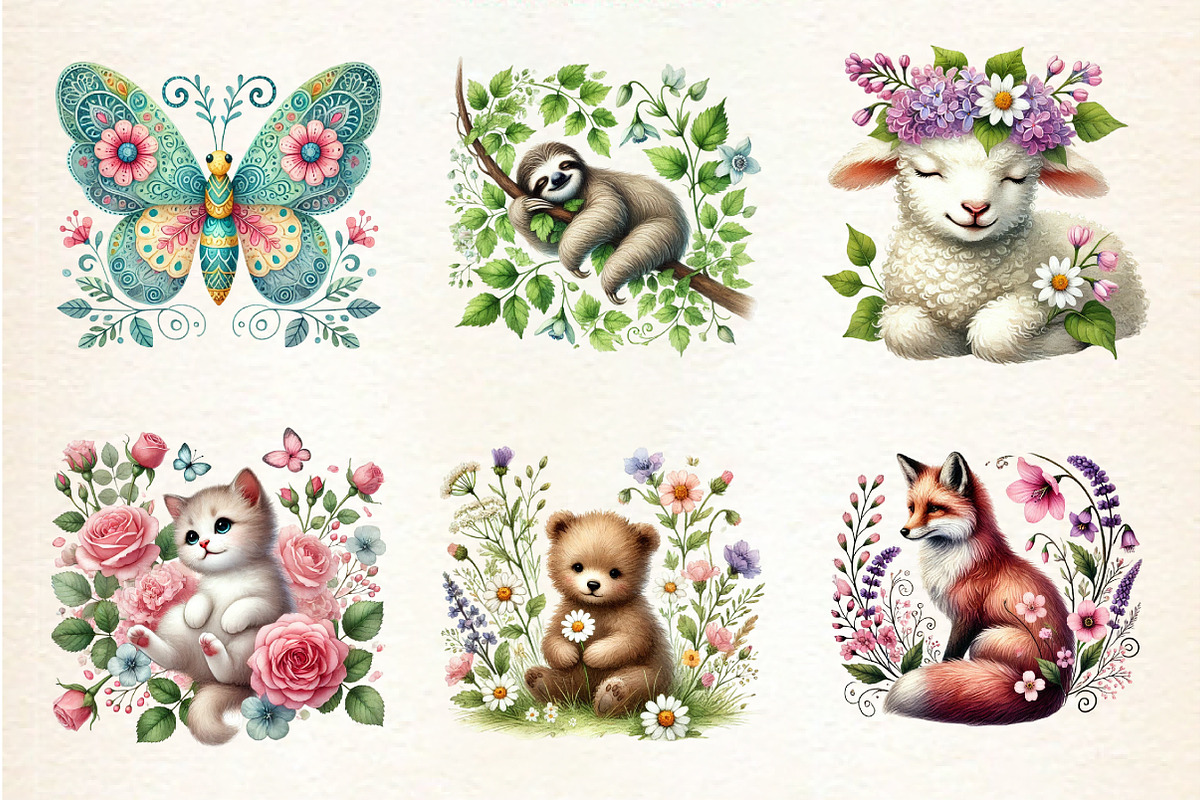 Floral Animals Clipart, Spring Clipa, an Illustration by DreamArtGraphic (Photo 2 of 5)