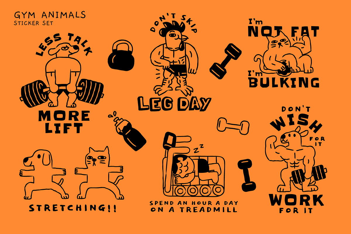 Gym Animals Sticker Set, a Sport Illustration by monkik (Photo 2 of 3)