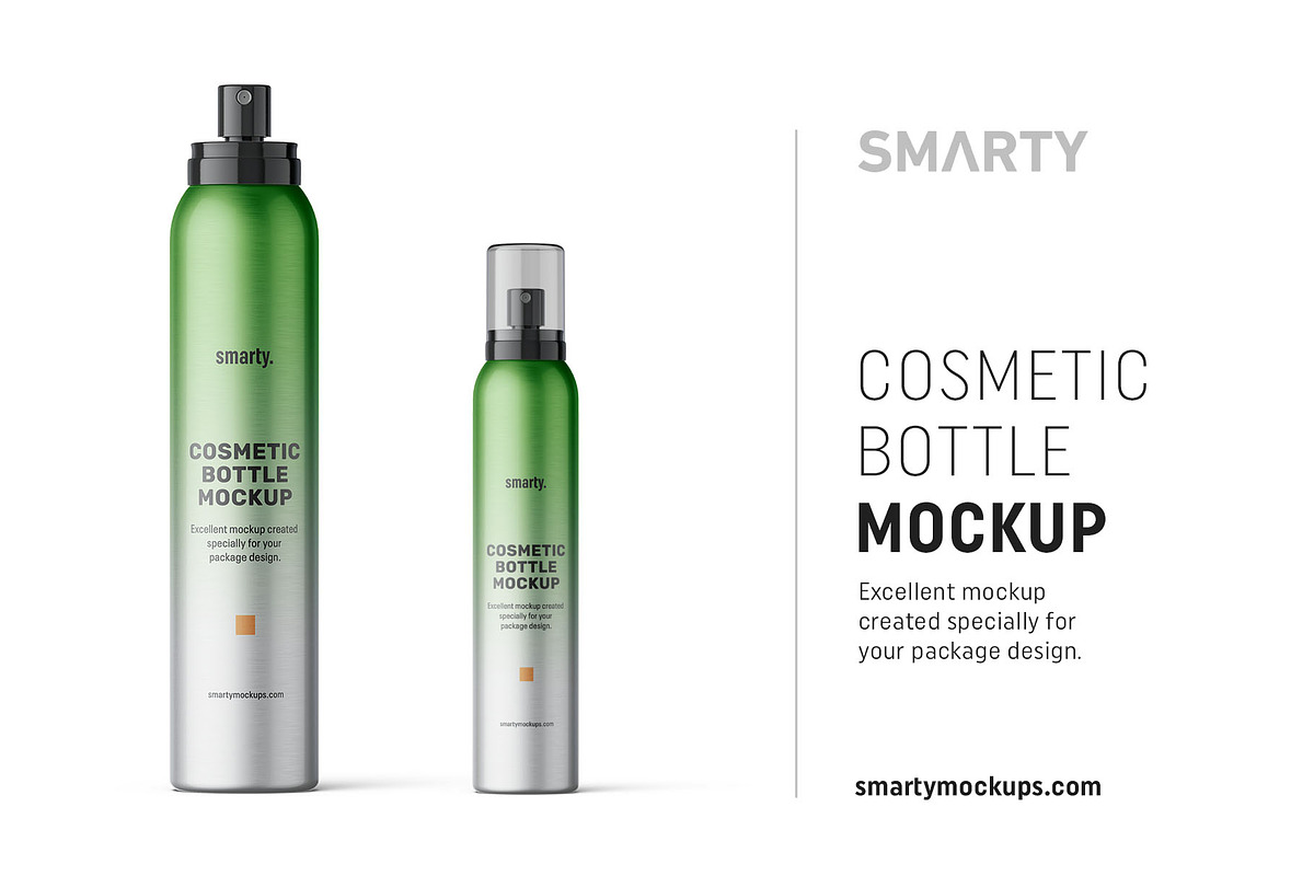 Metallic spray bottle mockup, a Packaging Mockup by Smarty Mockups (Photo 1 of 5)