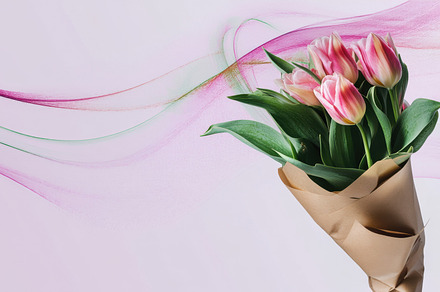 Freshly wrapped pink tulips bouquet, a Photo by Beautiful things